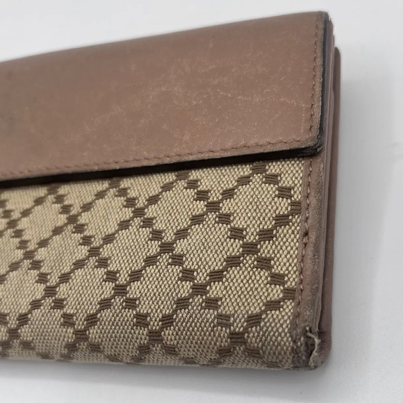 Authentic Vintage GUCCI Leather Long Wallet Brown Canvas Made in Italy NO BOX - Picture 6 of 14